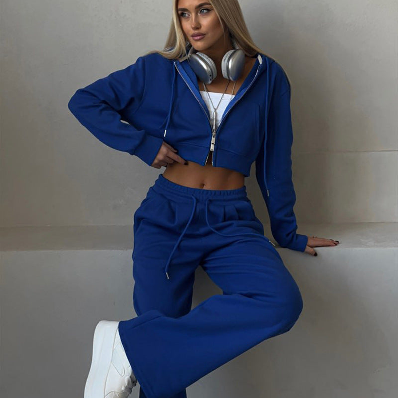Women's sports set with cropped hoodie and wide jogger pants Chic and Style