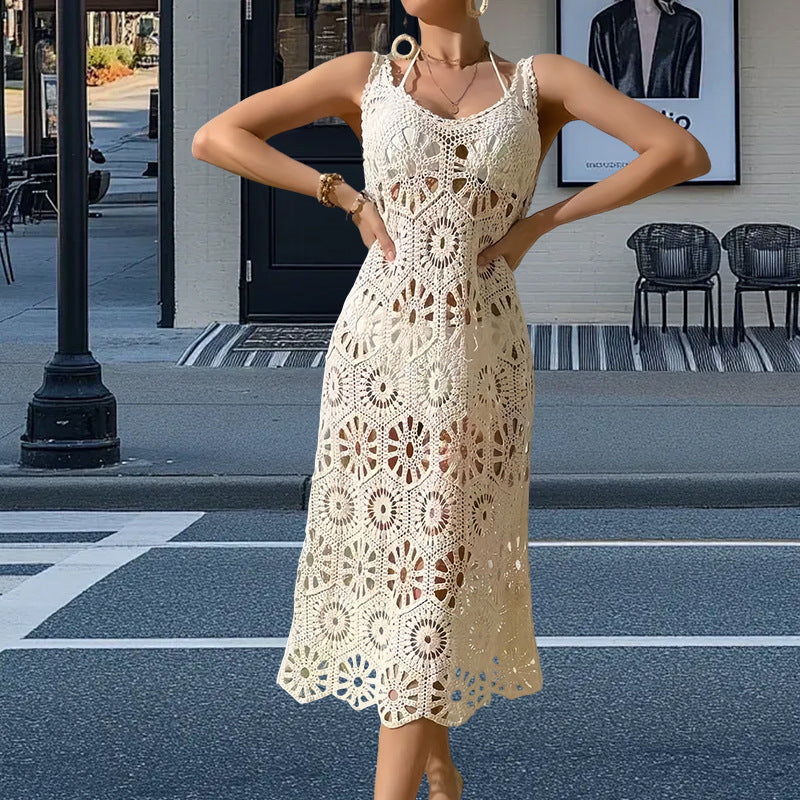 Robe maxi au crochet pour femmes avec des motifs floraux et des détails délicats Chic und Stil