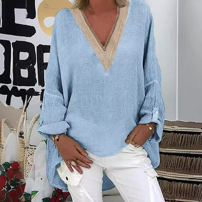 Blouse décontractée à manches longues pour femme avec décolleté en V et détails décoratifs Chic und Stil