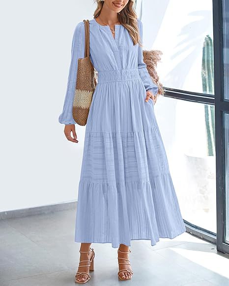 Robe maxi pour femmes avec des manches élégantes et un élastique à la taille raffiné Chic und Stil