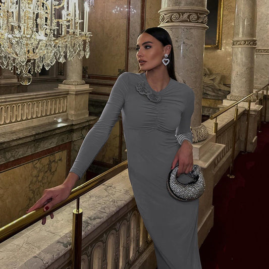 Dames Robe portefeuille longue élégante avec détails volantés Chic und Stil