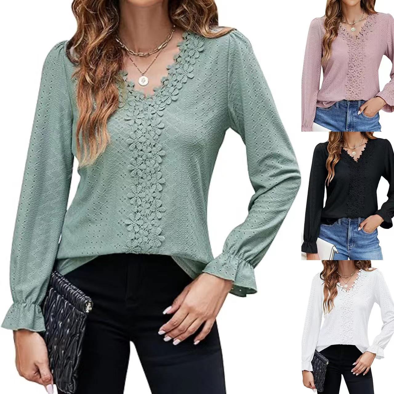 Dames élégante blouse avec design floral et décolleté en V Chic und Stil