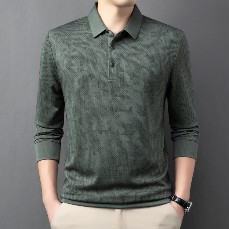 Chemise polo à manches longues pour hommes à la mode avec un design texturé et des propriétés respirantes Chic und Stil