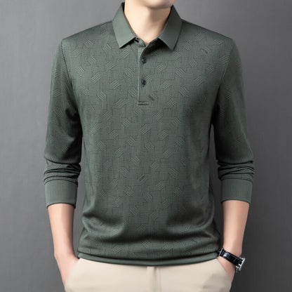 Chemise polo à manches longues pour hommes à la mode avec un design texturé et des propriétés respirantes Chic und Stil