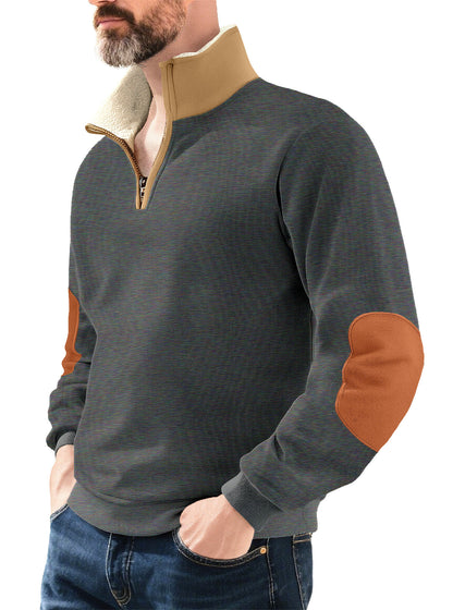 Microfleece pullover for men with half zip and contrasting elbow patches Chic und Stil