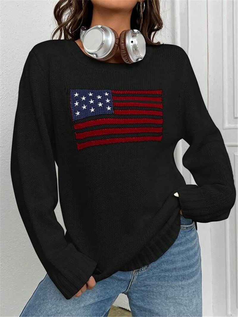 Pull crop décontracté pour femmes avec motif de drapeau et tricot texturé Chic und Stil