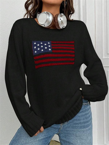 Pull crop décontracté pour femmes avec motif de drapeau et tricot texturé Chic und Stil