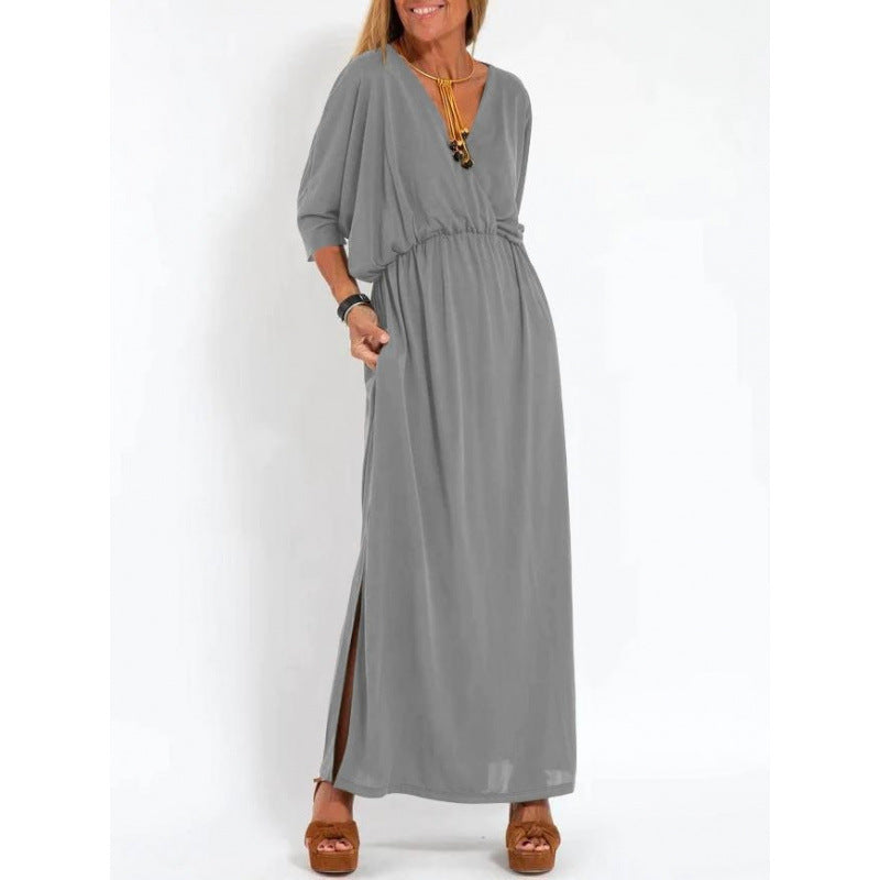 Robe maxi décontractée pour femmes avec décolleté en V et fentes latérales Chic und Stil