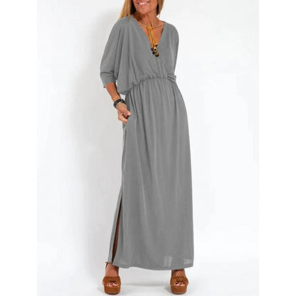 Robe maxi décontractée pour femmes avec décolleté en V et fentes latérales Chic und Stil