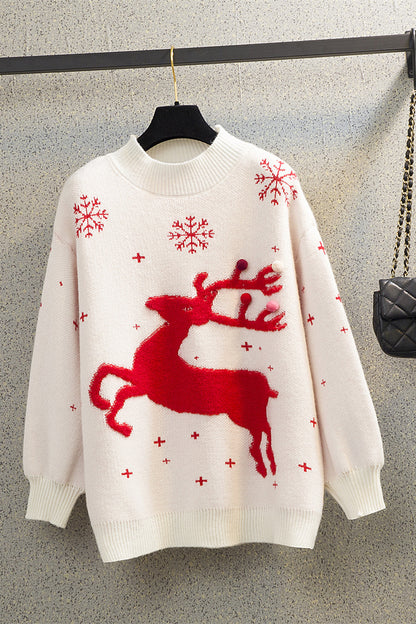 Pull féminin de Noël avec motif de renne festif et col rond confortable Chic und Stil