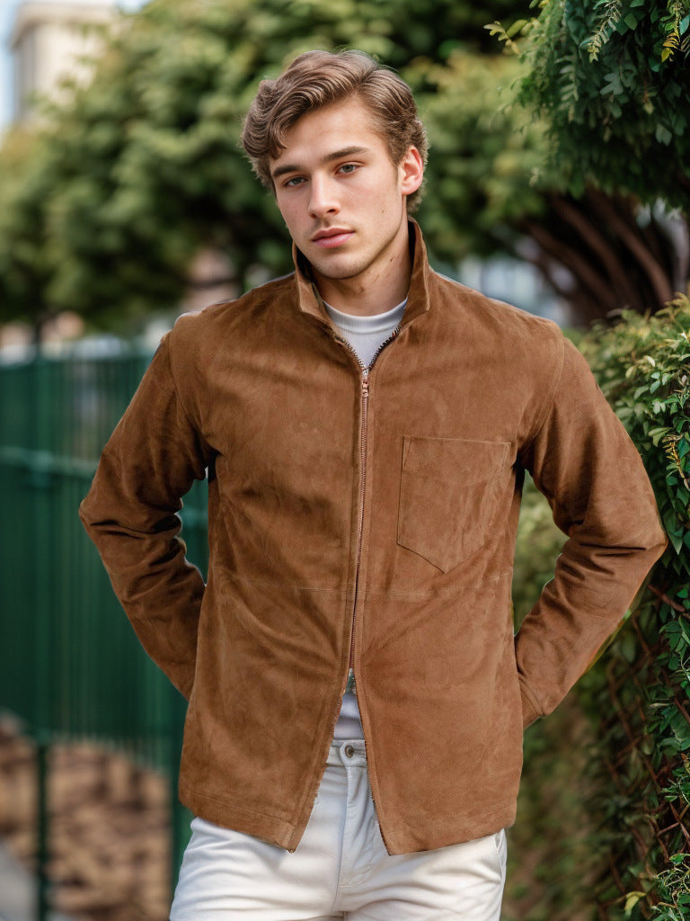 Chic and casual suede jacket for men with stand-up collar Chic and Style
