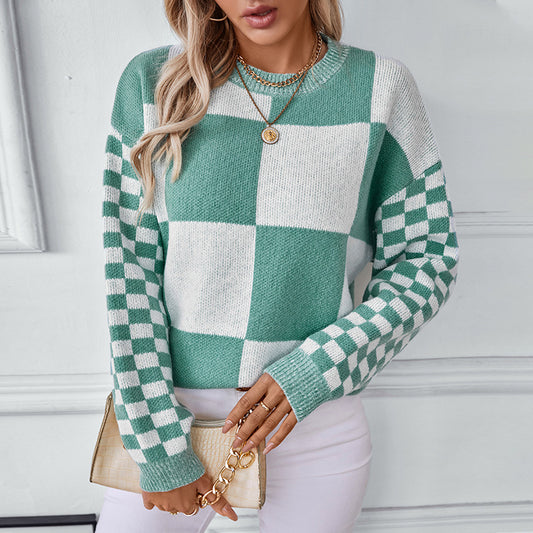 Pull femme tendance à motif carreaux et coupe décontractée Chic und Stil