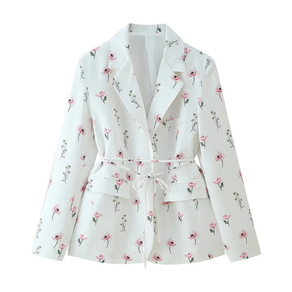 Blazer ajusté pour femmes avec motif floral et ceinture à nouer Chic und Stil