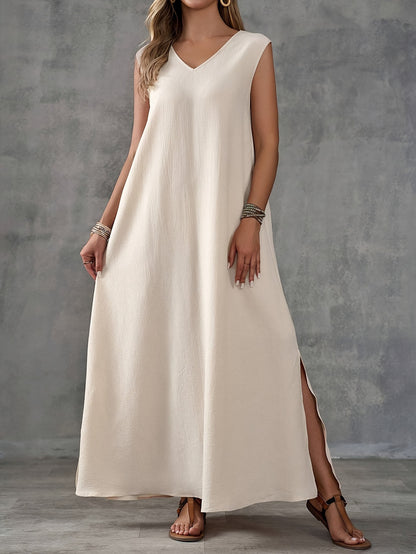 Robe de plage maxi pour femmes avec un élégant décolleté en V et une fente latérale Chic und Stil