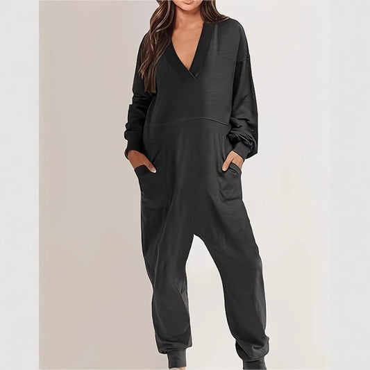 Dames combinaison décontractée avec poches pratiques et décolleté en V élégant Chic und Stil