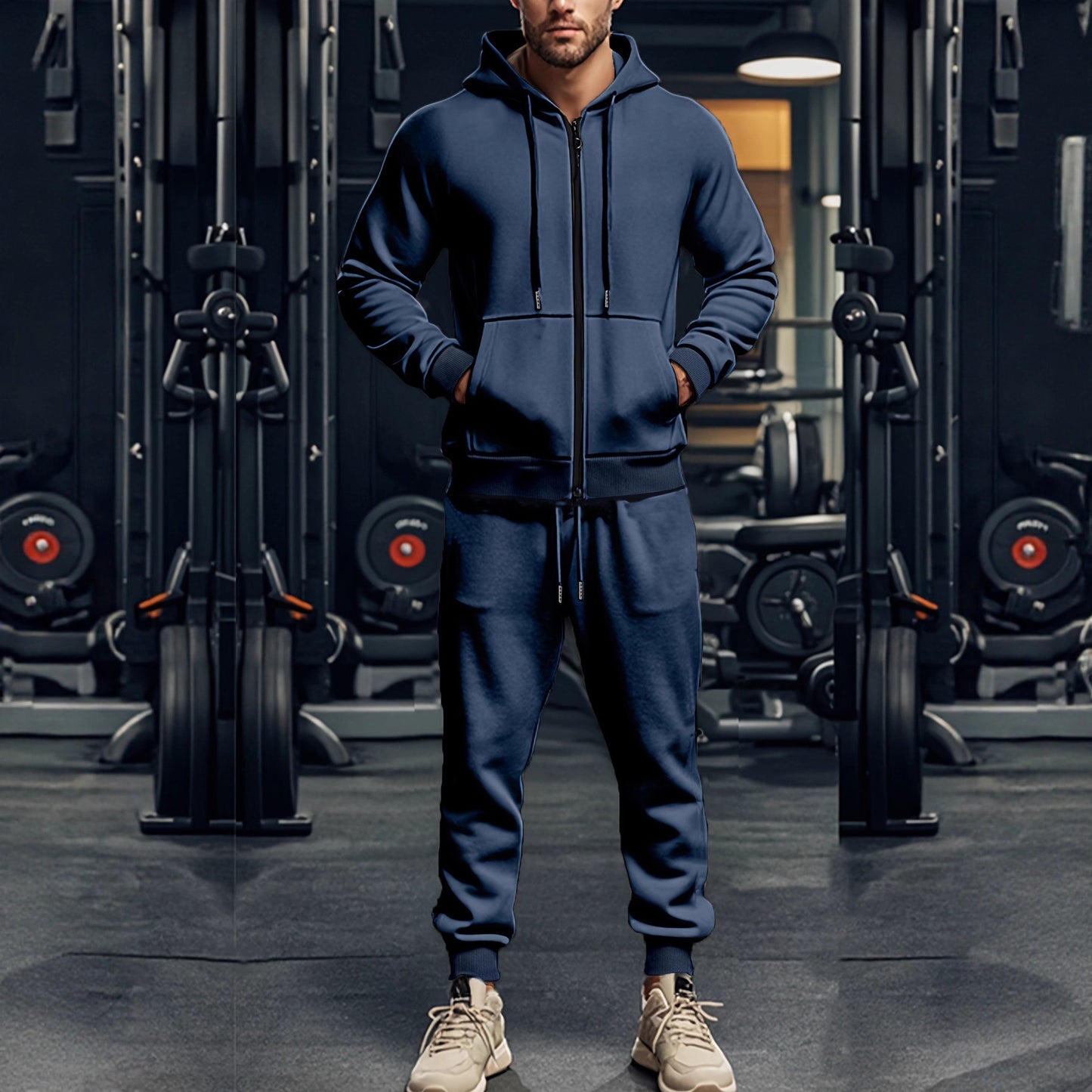 Men's sporty hoodie and jogger pants set with full zip and elastic waist Chic and Style