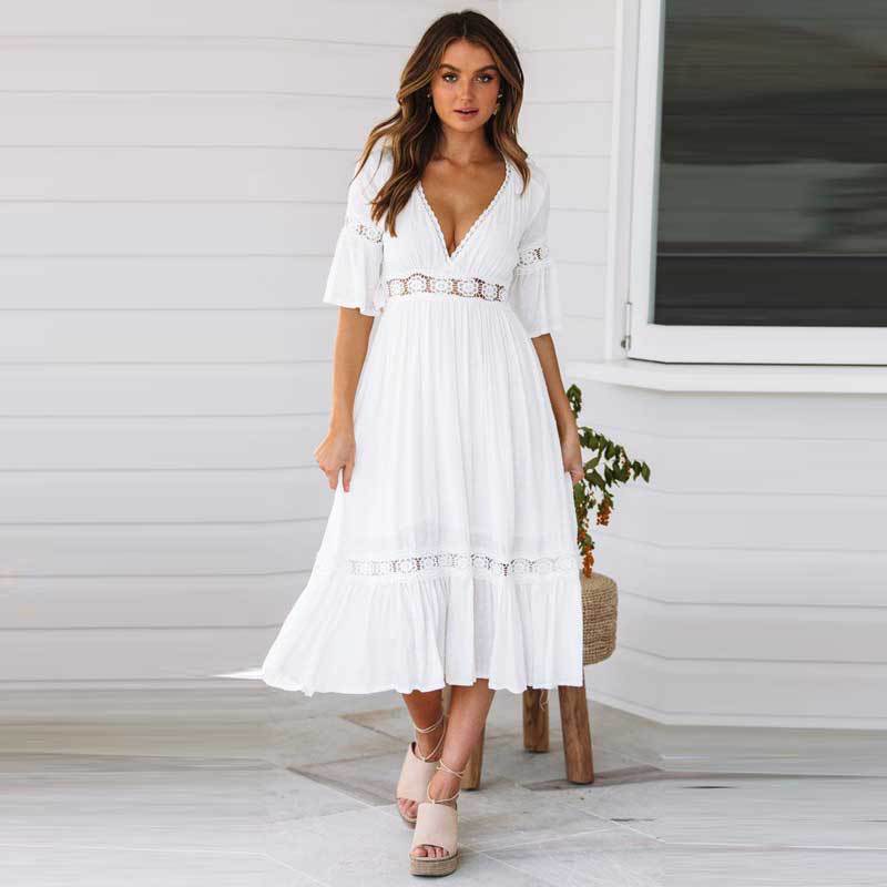 Robe midi boho chic en dentelle pour dames Chic und Stil
