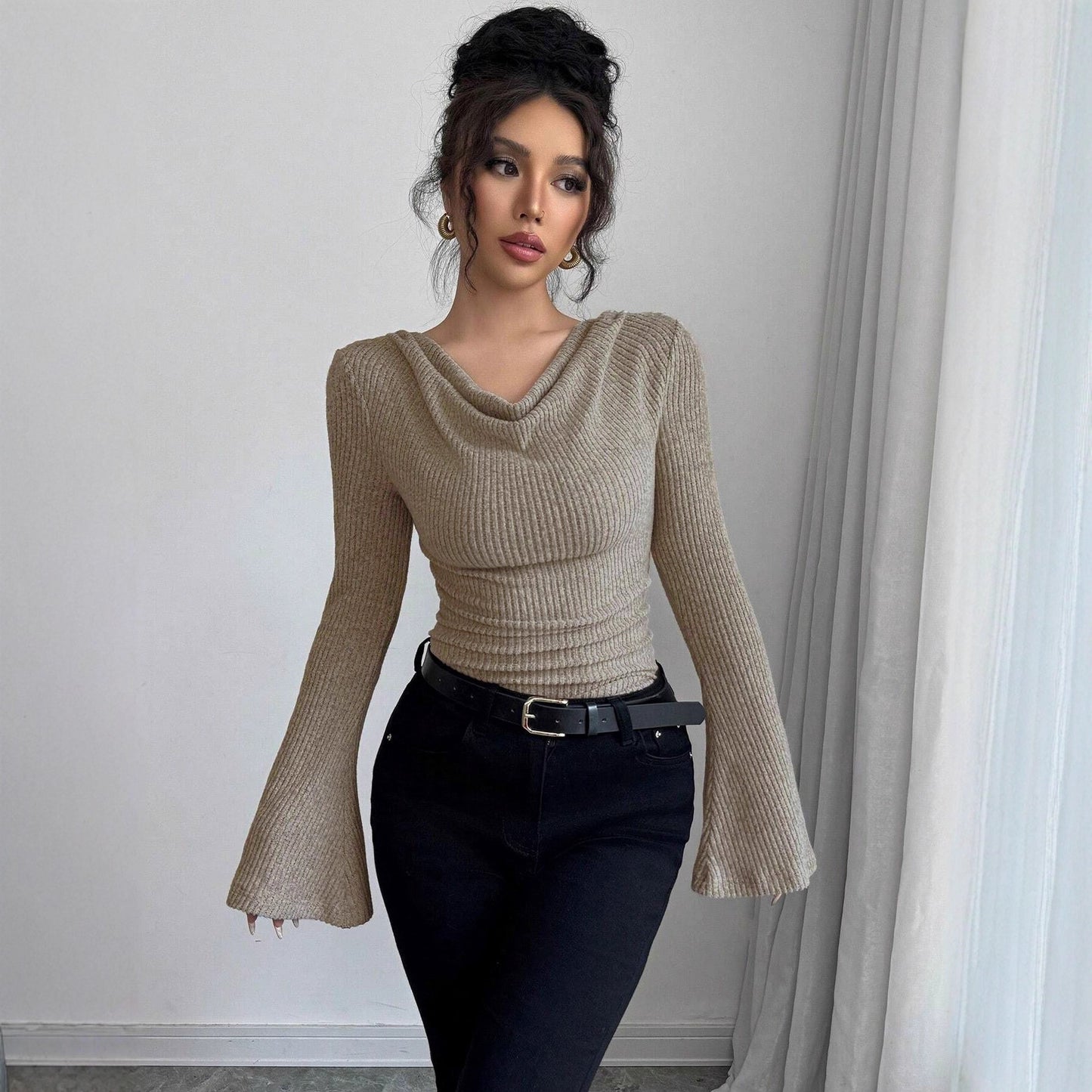 Chemise à manches longues pour femmes avec structure côtelée et manches larges Chic und Stil