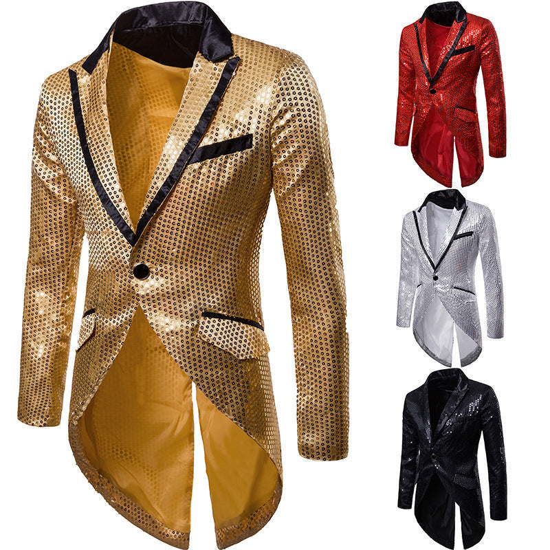 Blazer en sequins élégant pour hommes avec coupe asymétrique et design luxueux Chic und Stil
