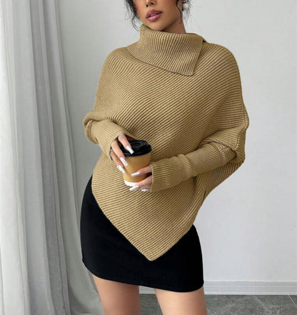 Femme pull en tricot oversize avec col montant et forme asymétrique Chic und Stil