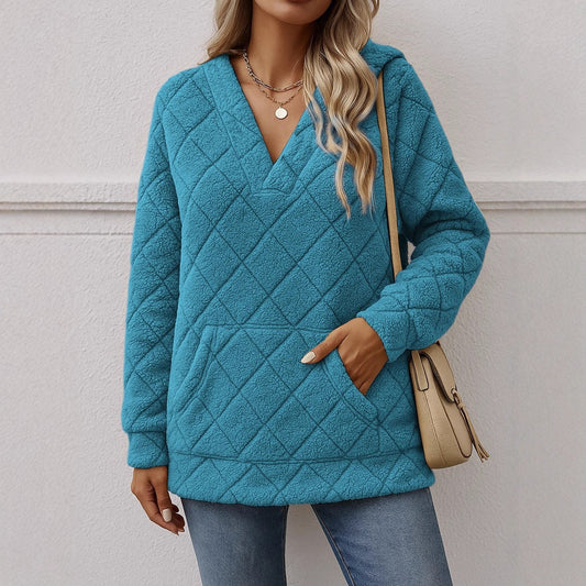 Dames doux pull en fleece avec col en V Chic und Stil