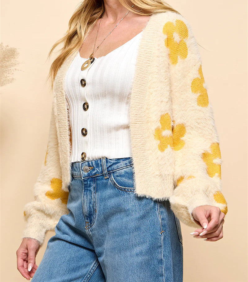 Dames cardigan moelleux avec motif floral Chic und Stil