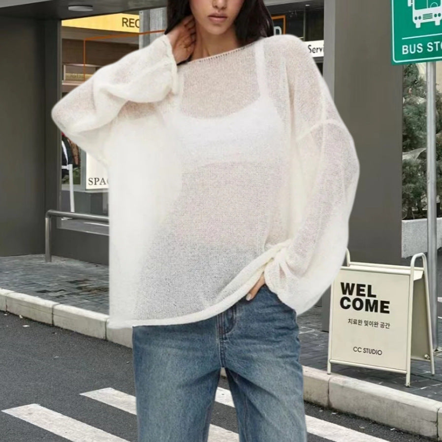 Dames Haut en tricot aéré avec une coupe ample et des manches longues Chic und Stil