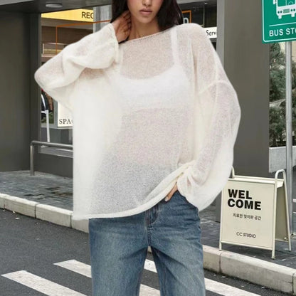 Dames Haut en tricot aéré avec une coupe ample et des manches longues Chic und Stil