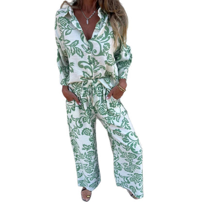 Chic and Style floral print shirt and wide leg pants set for women