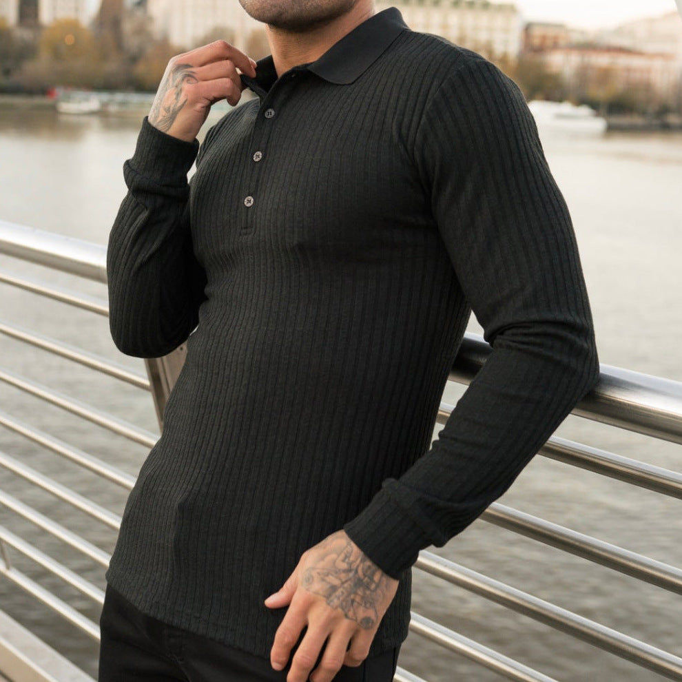 Chemise polo longue à manches élégantes pour homme au design texturé Chic und Stil