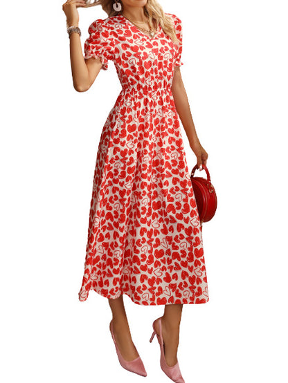 Robe mi-longue pour femmes avec motif en cœur et taille élastique Chic und Stil
