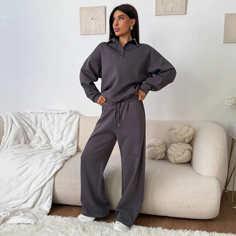 Ladies comfortable polo and wide pants set Chic and Style