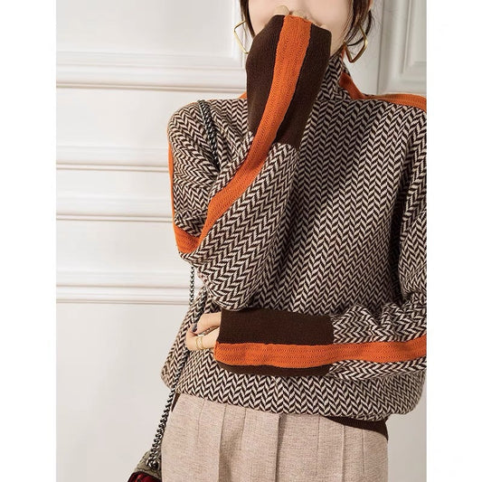 Femme Pull à col roulé de haute qualité avec motif en zigzag Chic und Stil