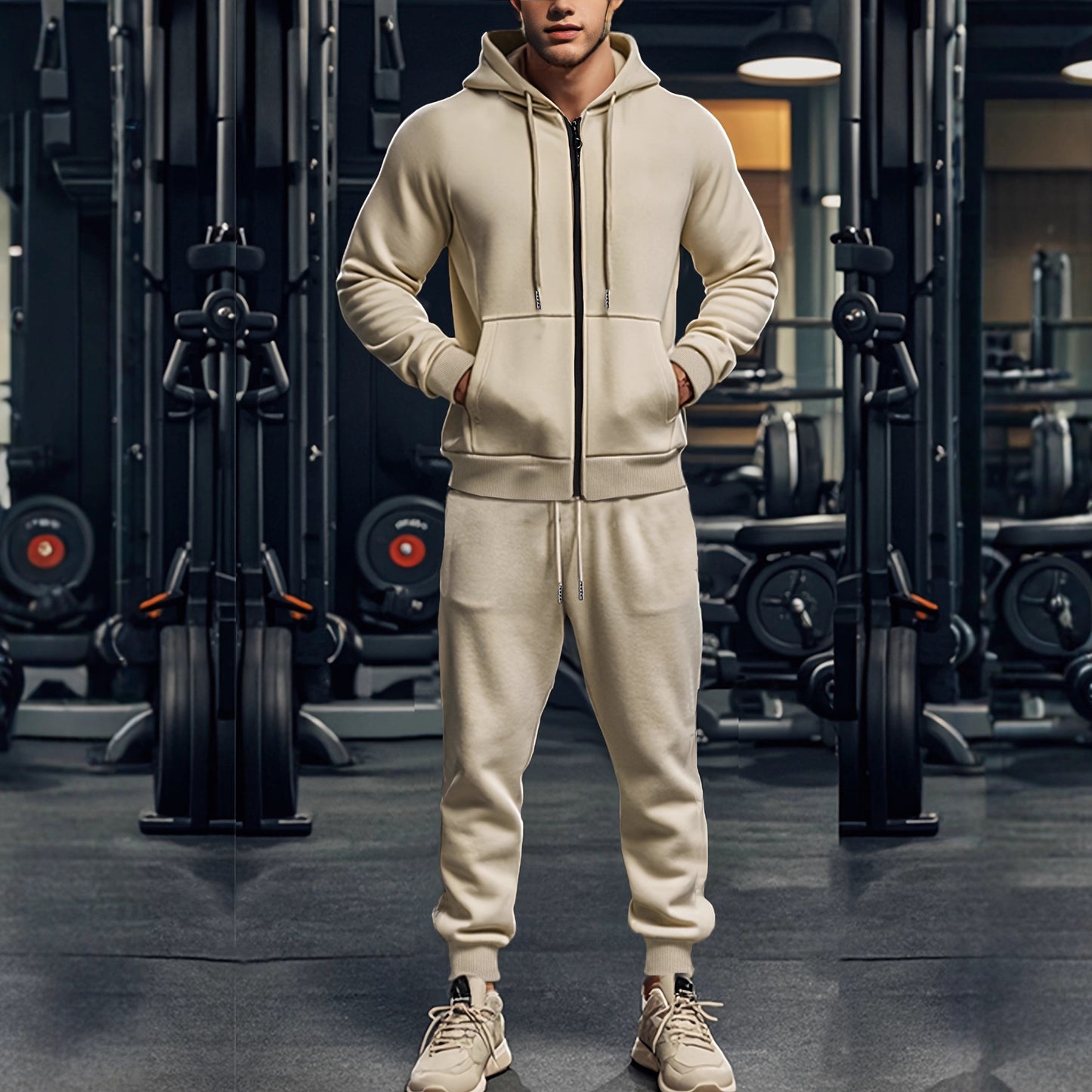 Men's sporty hoodie and jogger pants set with full zip and elastic waist Chic and Style