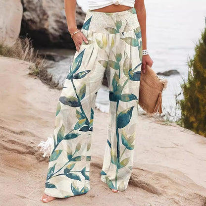 Chic and Style Floral Print Palazzo Pants for Women with Elastic Waistband