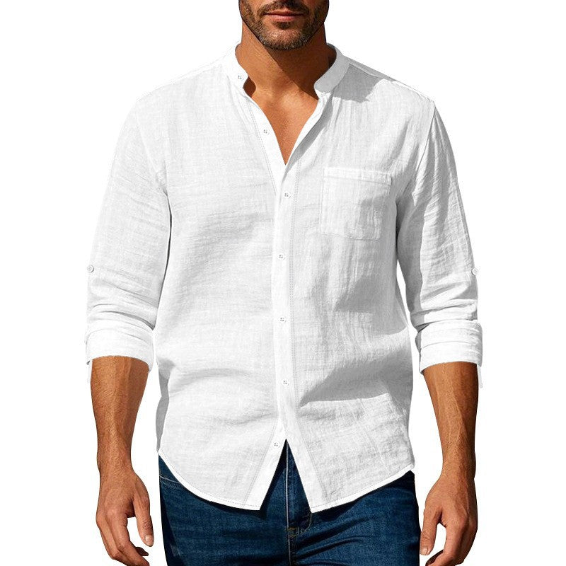 Chemise en lin pour hommes avec col montant et poche poitrine Chic und Stil