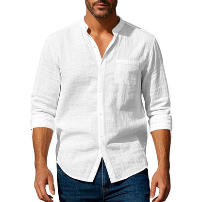 Chemise en lin pour hommes avec col montant et poche poitrine Chic und Stil