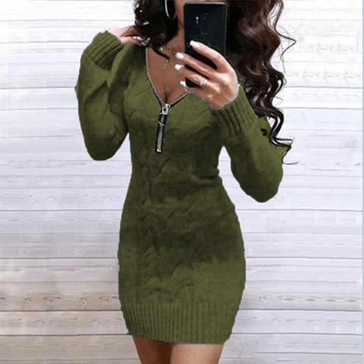 Robe tricot femme avec décolleté en V profond et fermeture éclair brillante Chic und Still