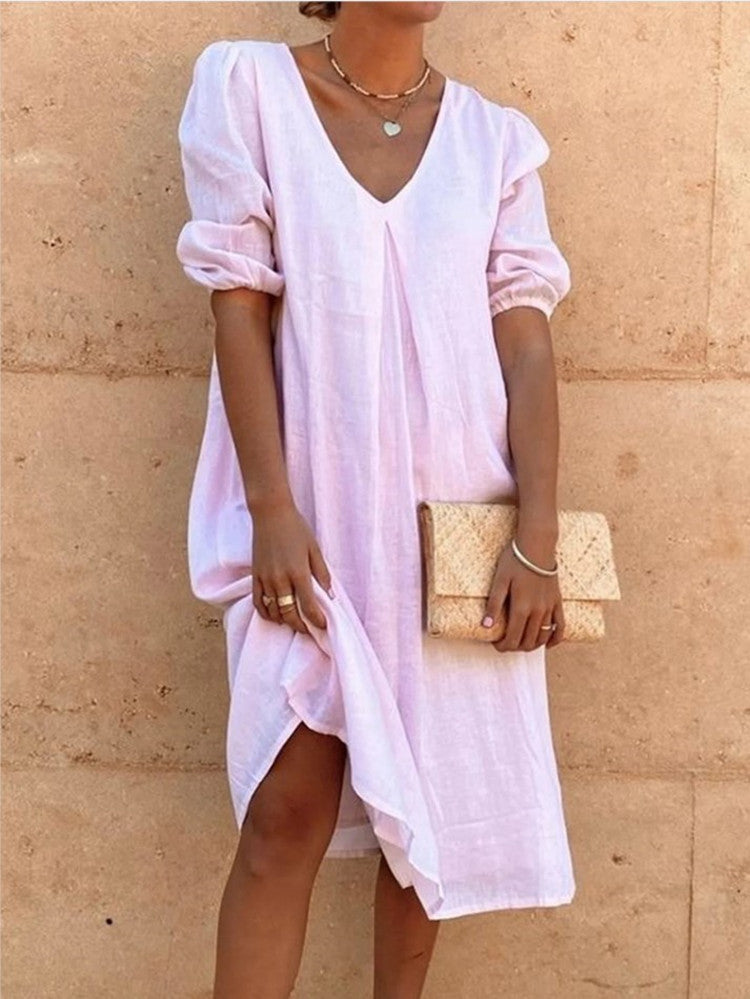 Robe midi à encolure en V à manches bouffantes pour femmes Chic und Stil