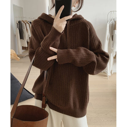 Pull en tricot décontracté pour femmes avec capuche et fine texture côtelée Chic und Stil