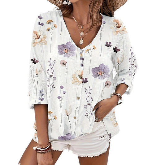 Chemisier décontracté pour femmes avec imprimé floral et fermeture à boutons Chic und Stil