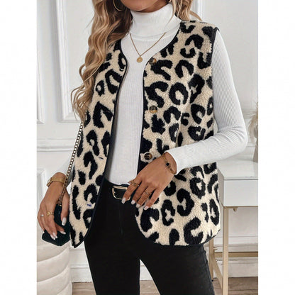 Dames Gilet Douillet avec Motif Léopard Chic und Stil