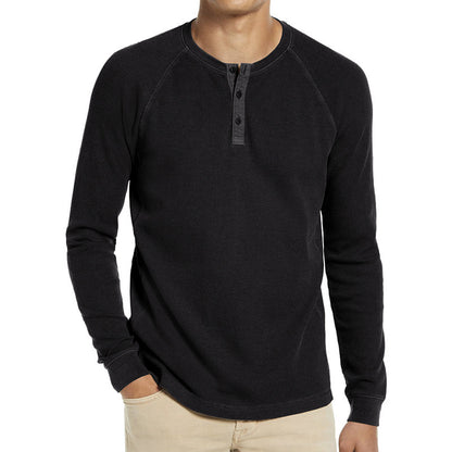 Homme T-shirt Henley à manches longues en mélange de coton respirant avec patte de boutonnage Chic und Stil
