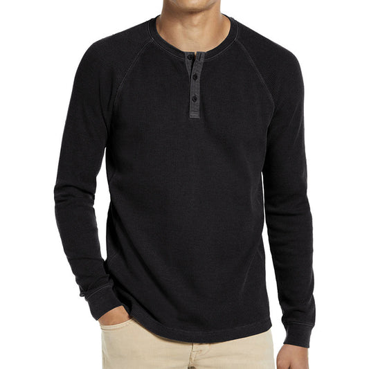 Homme T-shirt Henley à manches longues en mélange de coton respirant avec patte de boutonnage Chic und Stil