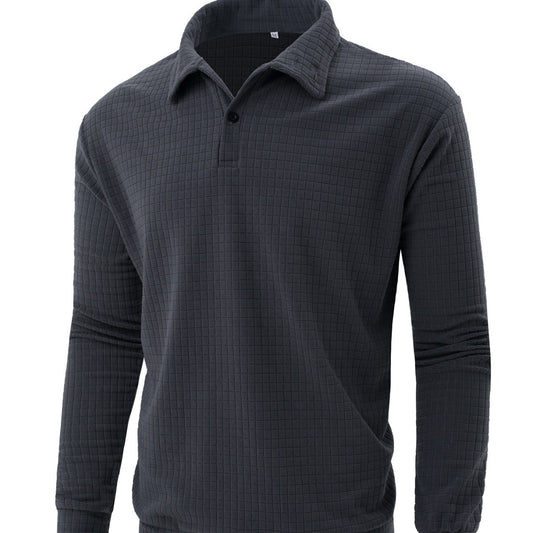 Men's Long Sleeve Polo with Structured Surface Chic and Style
