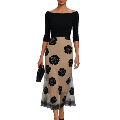 Dames Robe élégante avec des accents floraux et un ourlet transparent Chic und Stil