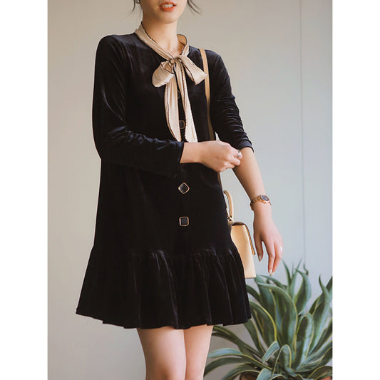 Robe shift en velours pour femme avec nœud décoratif Chic und Stil