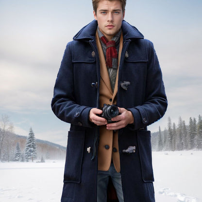 Elegant Duffle Coat for men in high-quality wool with hood and practical buttons Chic and Style