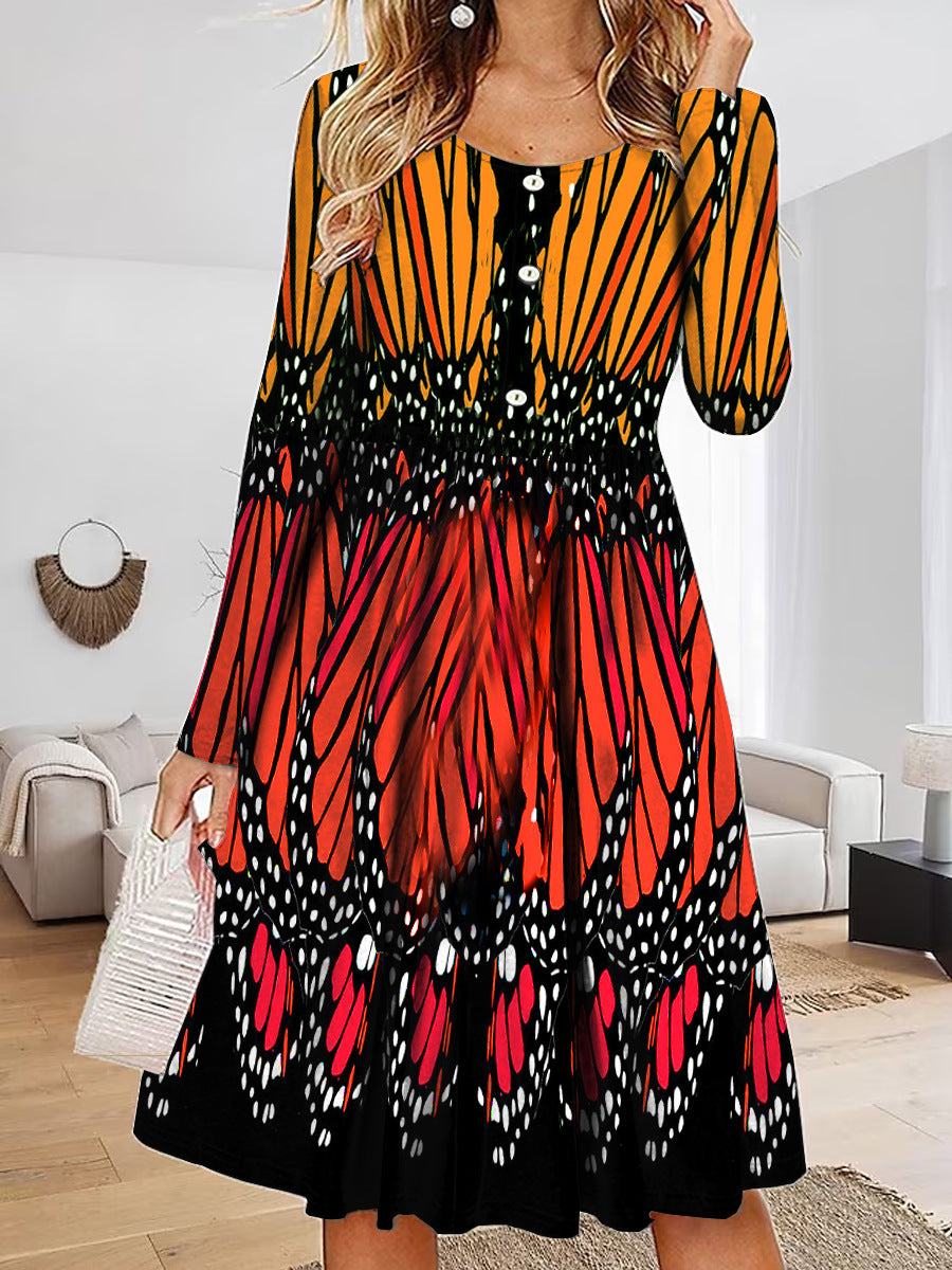 Robe maxi femme avec design unique de papillon et détails de boutons Chic und Stil
