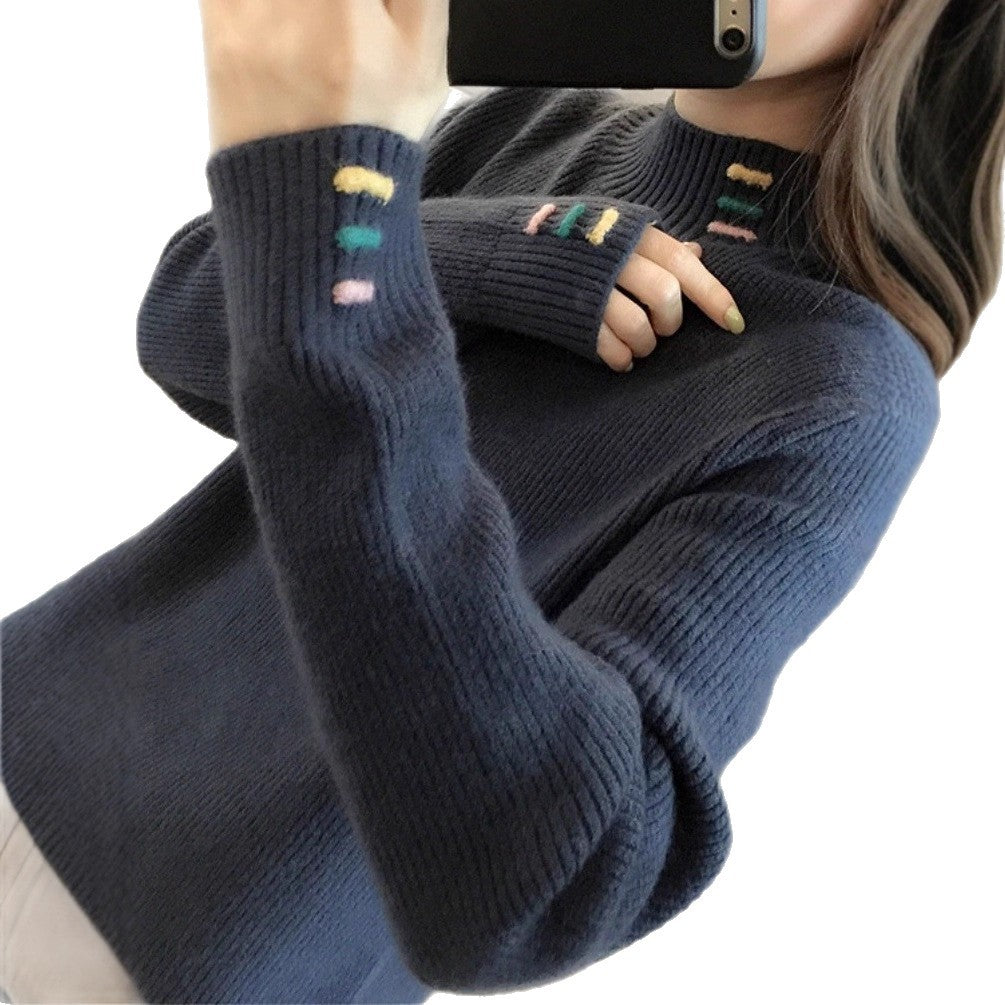 Casual pullover for ladies with ribbed structure and colorful accents Chic and Style